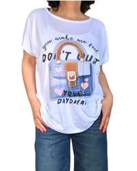 T-shirt uni blanc manche courte col en V « Don’t quit»