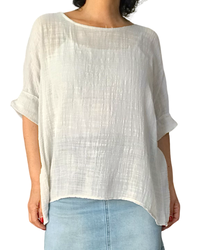 Blouse unie beige à manches courtes, col rond