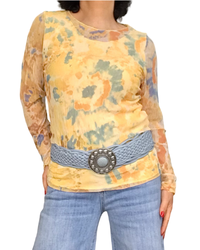 Chandail à manches longues en voile fleuri psychédélique jaune et bleu
