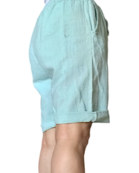 Bermuda coton tissé aqua, taille élastique avec cordon