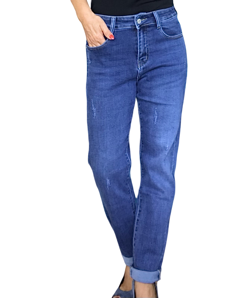 Jeans bleu moyen boyfriend avec égratignures