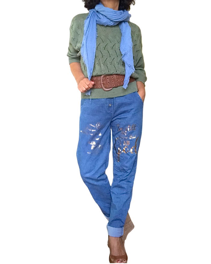 Chandail de tricot kaki pointelle, manche 3/4