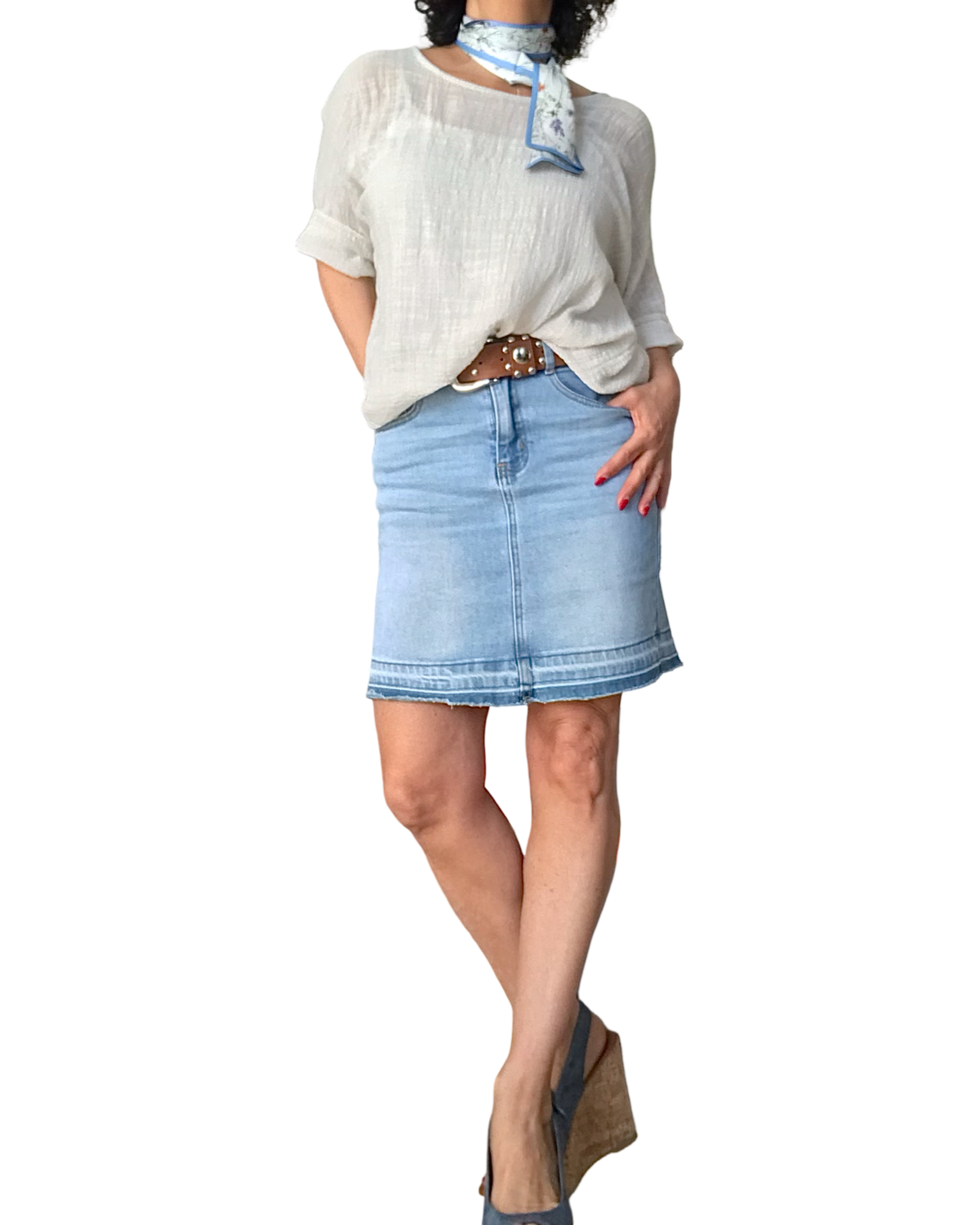 Blouse unie beige à manches courtes, col rond