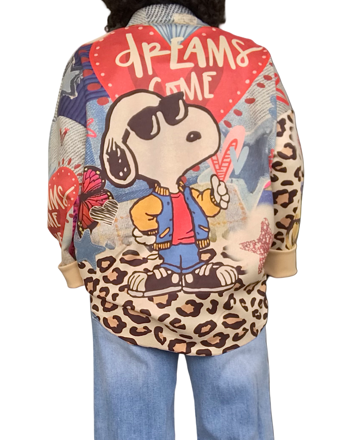 Chemise en ultra suède beige avec dessins de snoopy