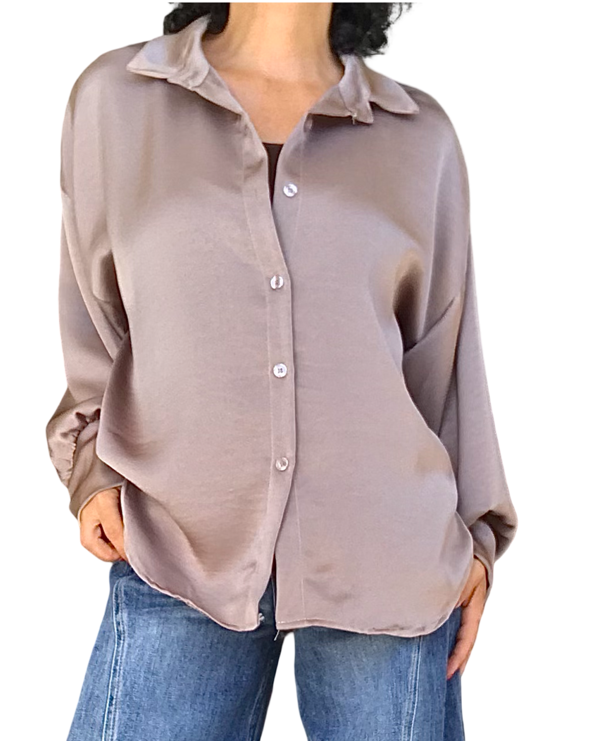 Chemise moka en satin à manche longue – photo 3