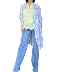 Blouse jaune pâle sans manche broderie anglaise devant