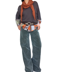 Chemise à manche longue, imprimé abstrait orange, beige, kaki, brun