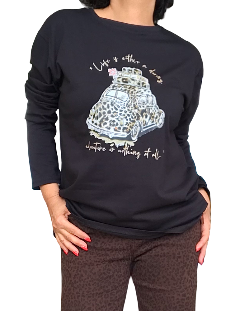 T-shirt manche longue noir avec voiture coccinelle
