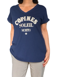 T-shirt marine « Copines Soleil Mojito» col en V