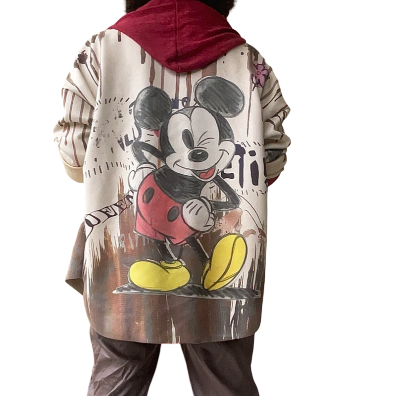 Chemise en ultra suède beige avec dessins de Mickey Mouse
