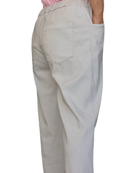 Pantalon jambe droite beige taille élastique avec cordon