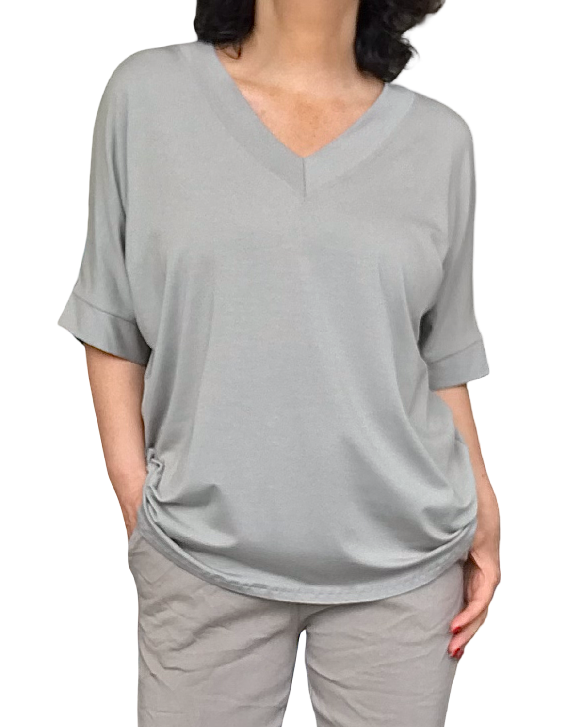 T-shirt uni moka manche courte col en V