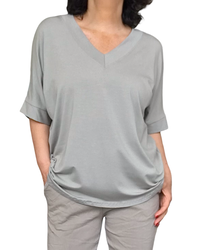 T-shirt uni moka manche courte col en V