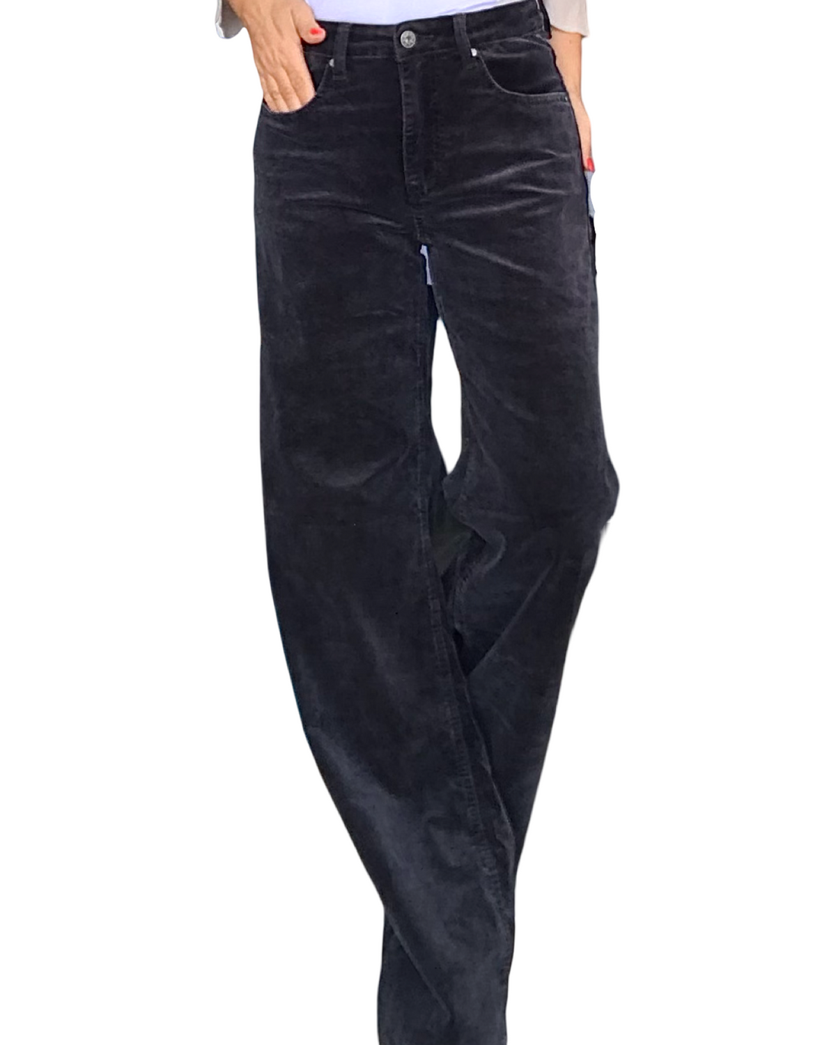 Pantalon en velours côtelé noir, jambe droite,  31 pouces de longueur