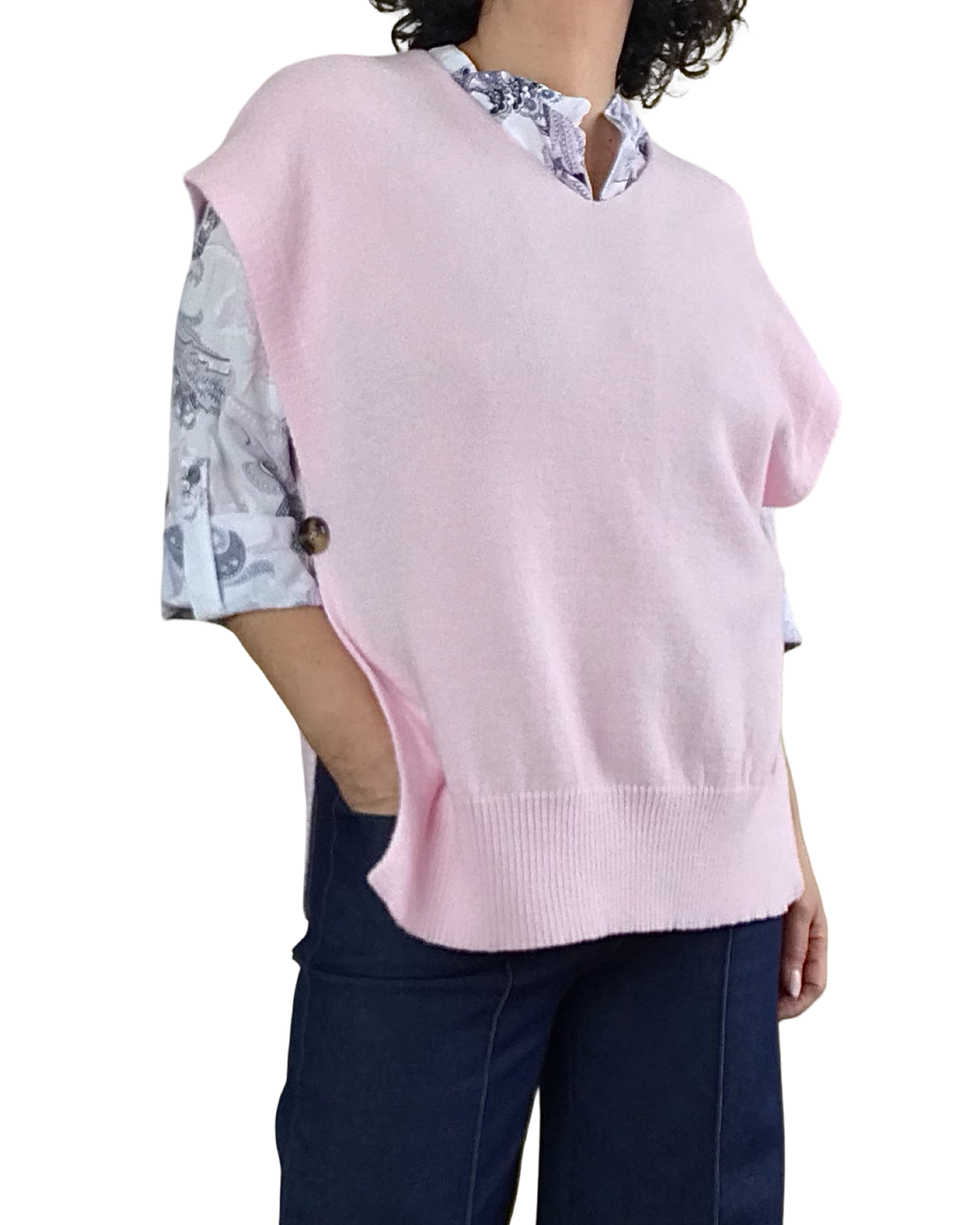 Débardeur en tricot col en V rose pâle