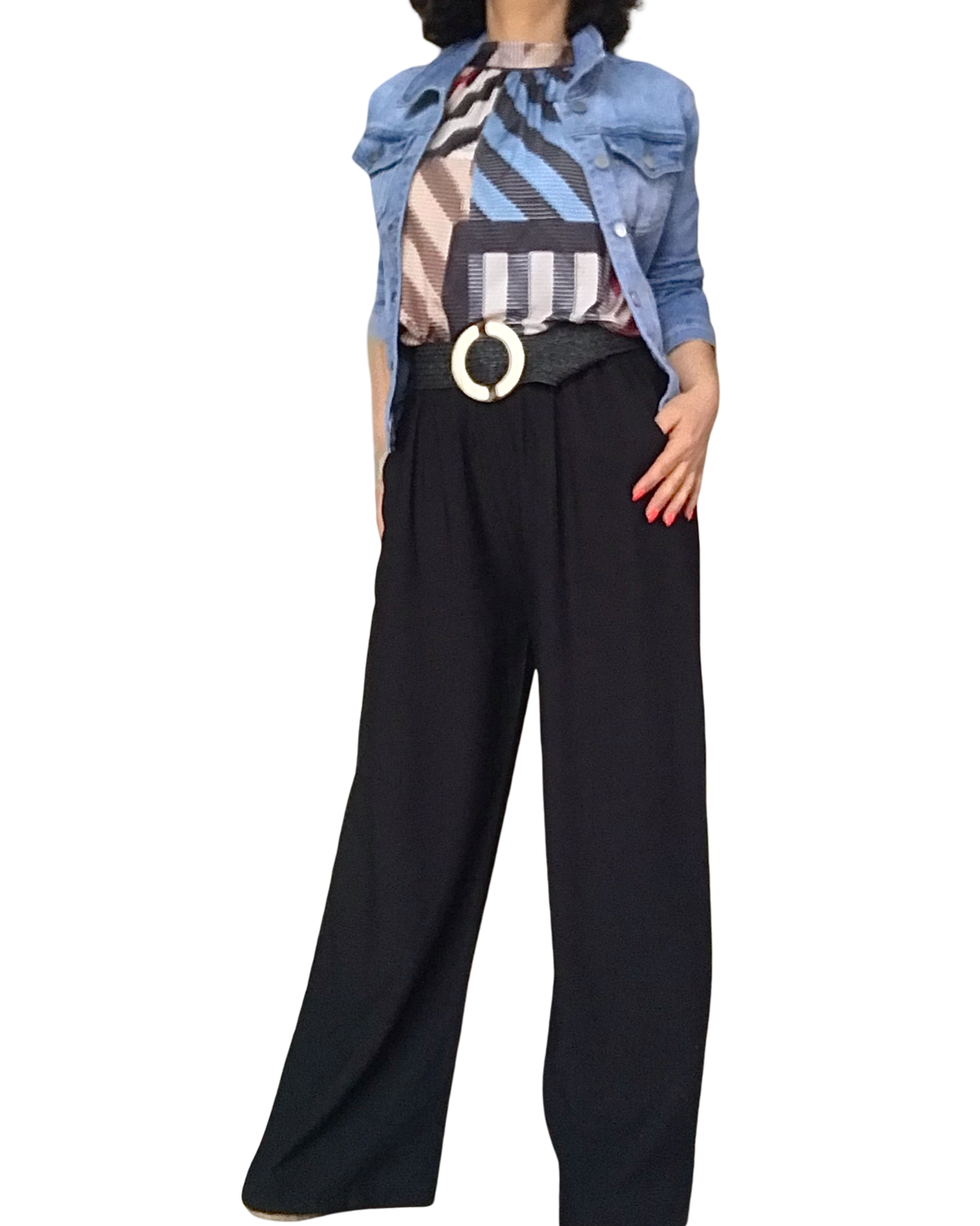 Camisole noué au cou motif géométrique noir, rouge, bleu, beige et blanc cassé