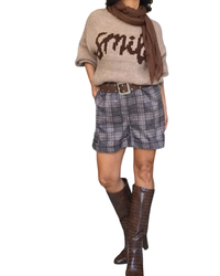 Short prince de galle en ultra suède noir et beige