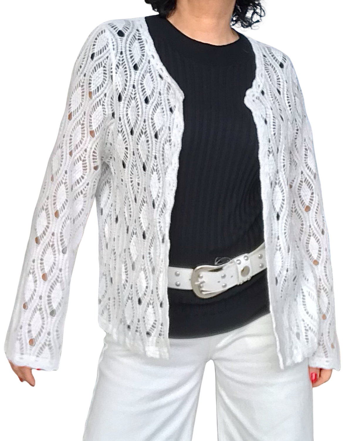 Boléro en crochet blanc cassé manche longue