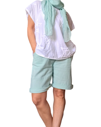 Bermuda coton tissé aqua, taille élastique avec cordon