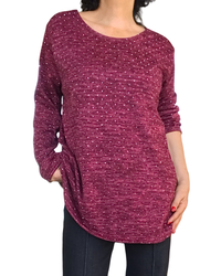 Chandail chiné bourgogne et vieux rose garni de petites pierres argentées