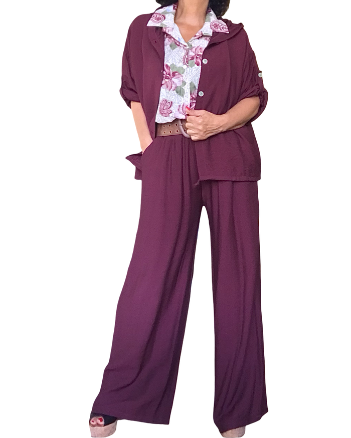 Chemise bourgogne manche 3/4 avec capuchon et cordon au bas