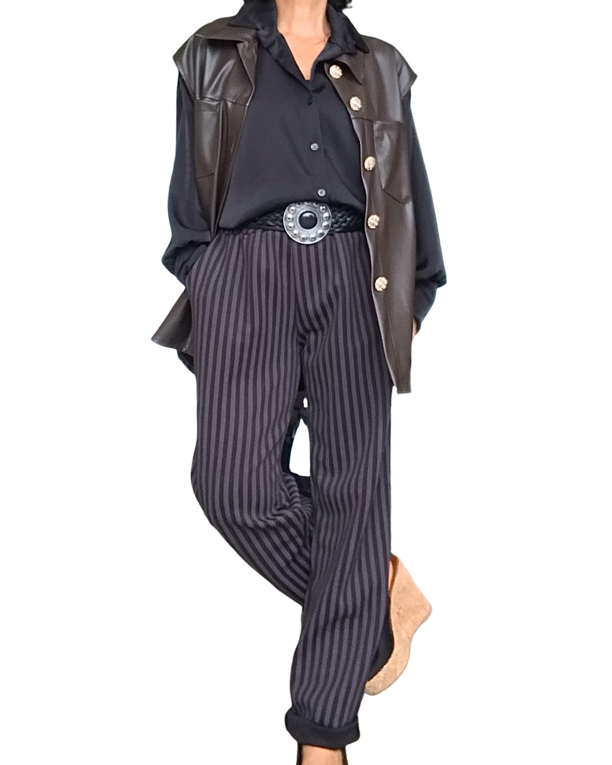 Veste brune sans manche en similicuir