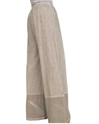 Pantalon beige délavé taille élastique, avec garniture en filet au bas