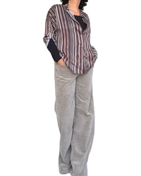 Chemise noir à rayures verticales, manche 3/4 en voile