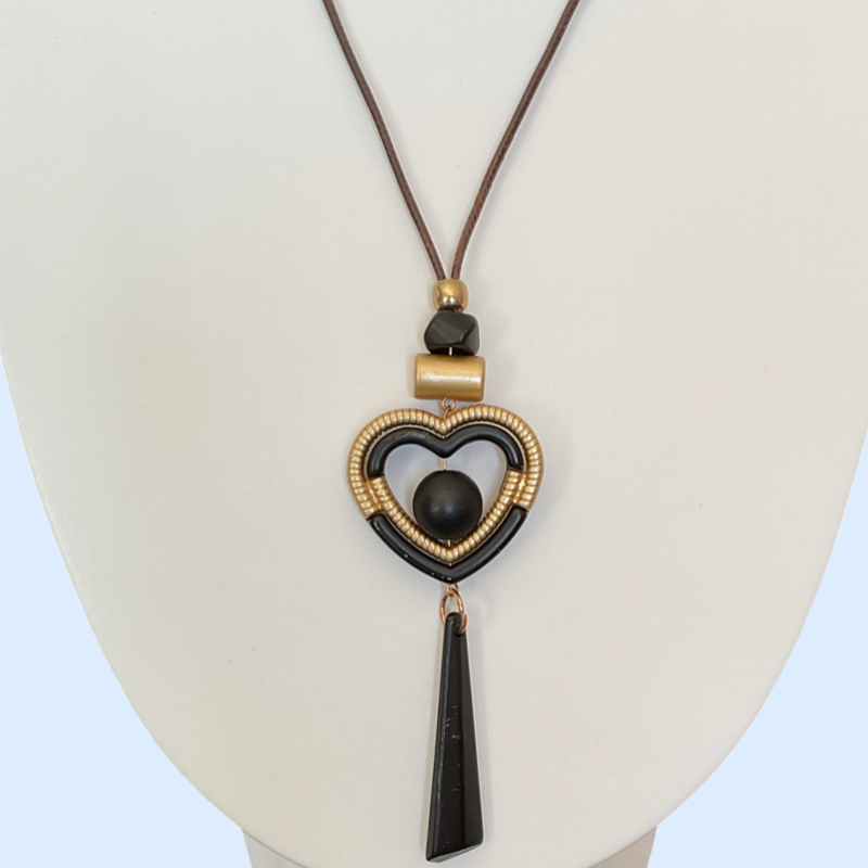 Bijoux | Collier avec pendentif en cœur noir et doré