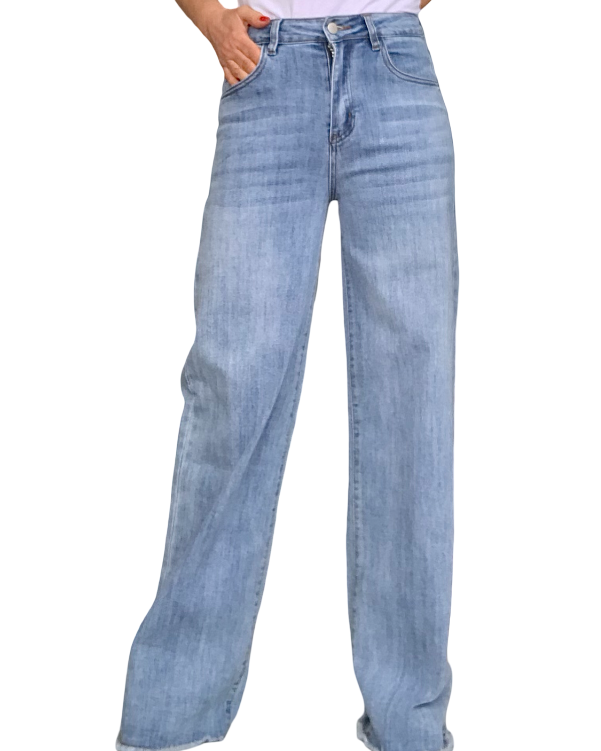 Jeans large bleu pâle frangé au bas 32 pouces de jambe