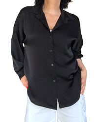 Chemise noire en satin à manche longue