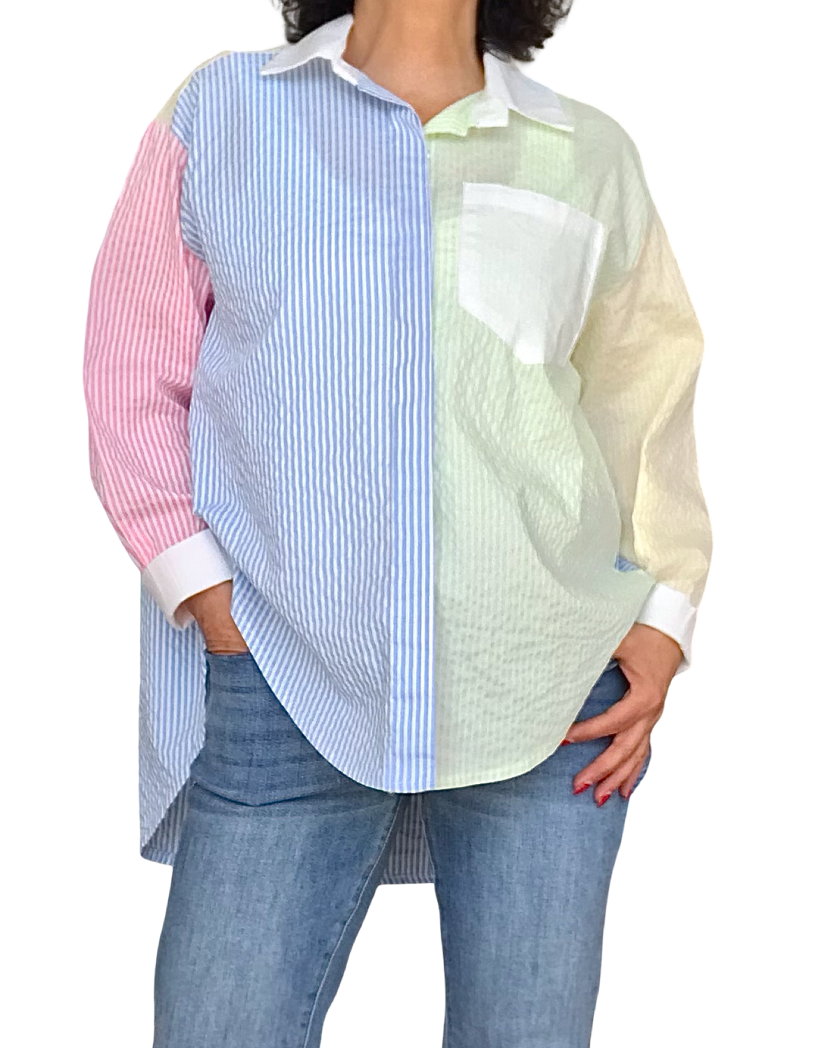 Chemise à rayures Color block, manche longue