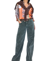 Chemise à manche longue, imprimé abstrait orange, beige, kaki, brun