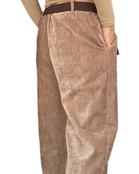Pantalon camel en velours taille élastique