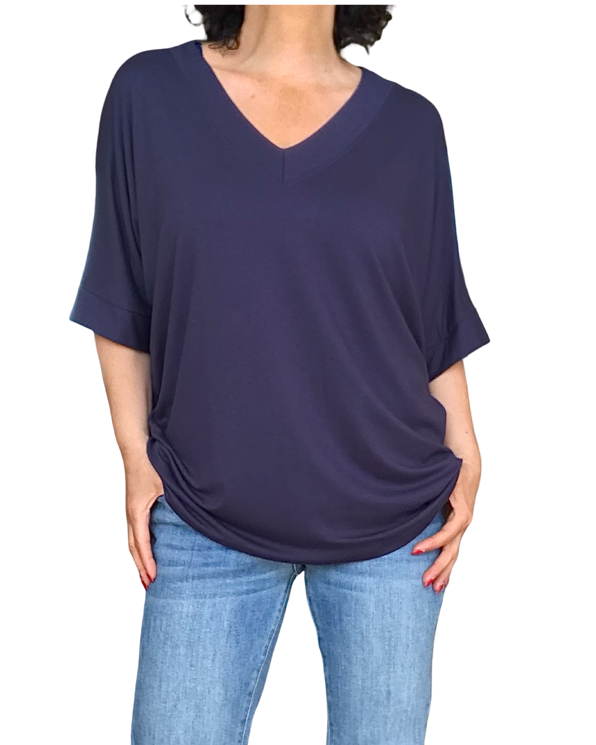 T-shirt uni marine manche courte col en V