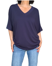 T-shirt uni marine manche courte col en V