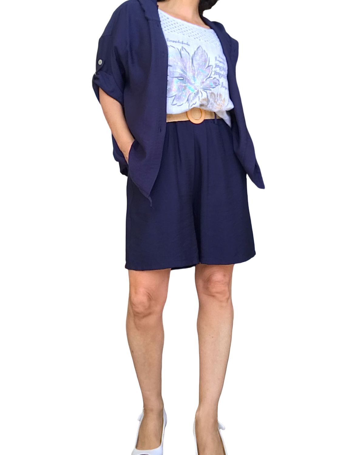 Short bleu marin taille élastique