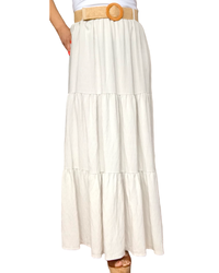 Jupe paysanne beige taille élastique avec une ceinture