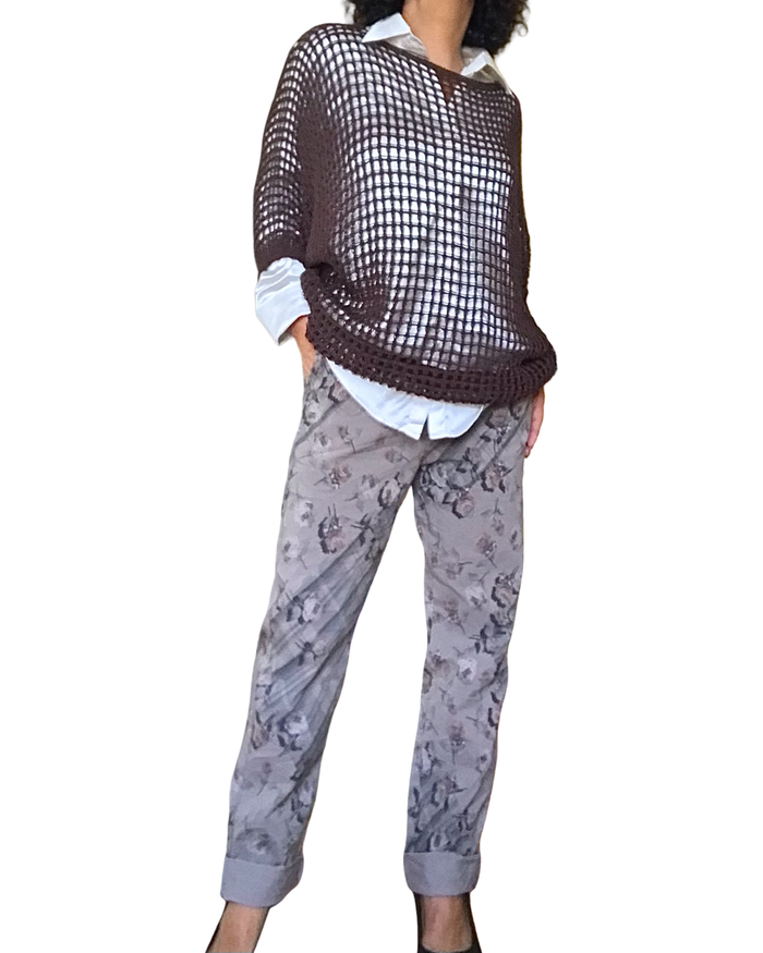 Chandail en crochet brun chocolat en grandes mailles