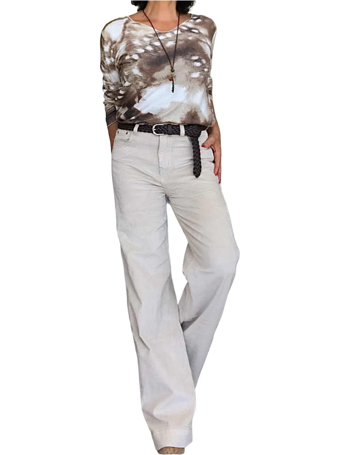 T-shirt manche longue imprimé arty blanc, brun, Camel et beige( Livraison 30 septembre)
