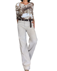 T-shirt manche longue imprimé arty blanc, brun, Camel et beige( Livraison 30 septembre)