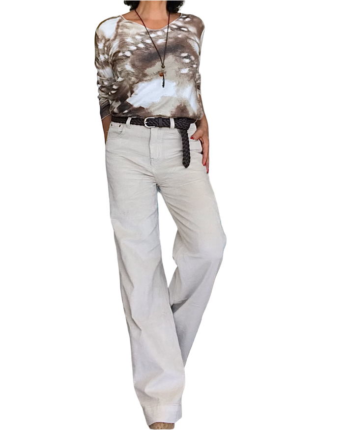 T-shirt manche longue imprimé arty blanc, brun, Camel et beige( Livraison 30 septembre)