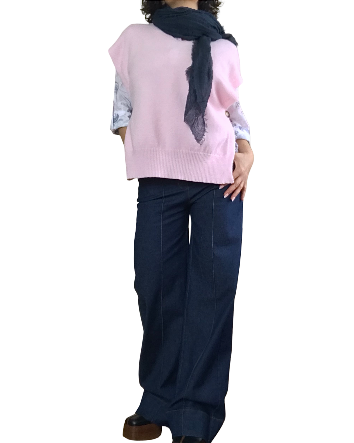 Débardeur en tricot col en V rose pâle