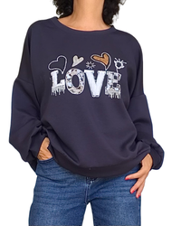 Chandail uni marine col rond en jersey « Love »( Livraison 30 septembre)