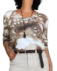 T-shirt manche longue imprimé arty blanc, brun, Camel et beige( Livraison 30 septembre)