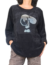 Chandail uni noir col rond avec Snoopy argenté