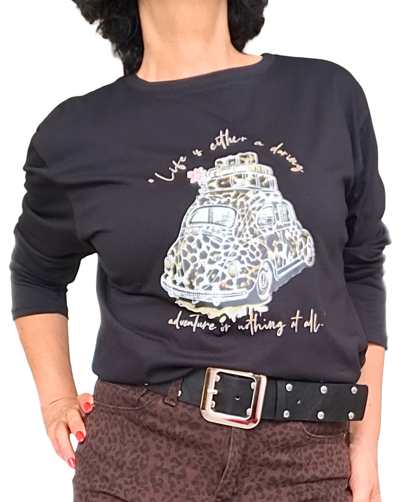 T-shirt manche longue noir avec voiture coccinelle