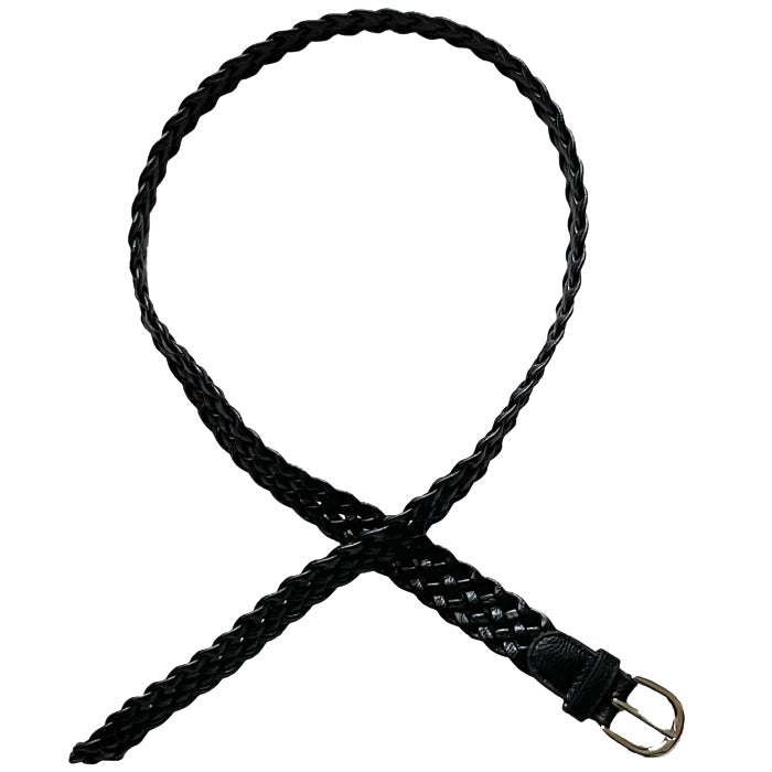 Ceinture tressée étroite en cuir végan noire 1 pouce de largeur