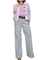 Pantalon jambe droite beige taille élastique avec cordon