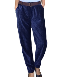Pantalon bleu marin en velours taille élastique